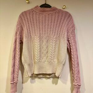 Anthropologie Ombre Cable Knit Sweater in Dusty Rose & Cream